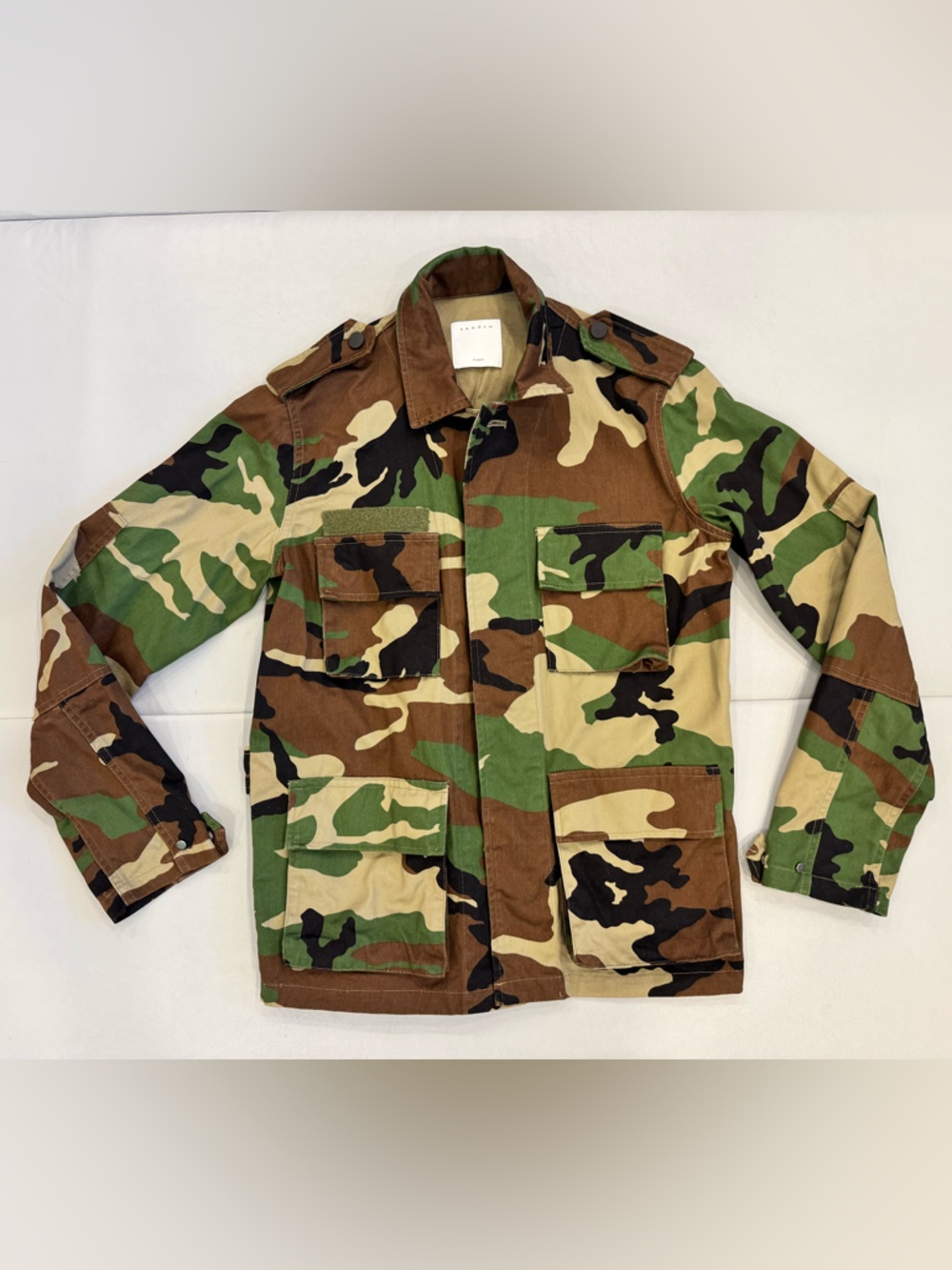 Sandro Paris Camo Military Jacket in Woodland Green Brown V7083S XS
